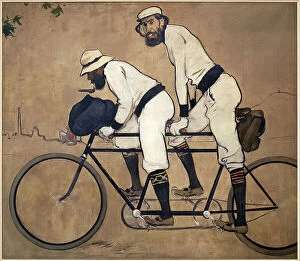 Bicyle Gallery: Ramon Casa and Pere Romeu on a tandem. Painting by Ramon Casas (1866-1932), Oil On Canvas, 1897