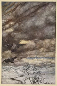 The ravens of Wotan, illustration from Siegfried and the Twilight of the Gods, 1924 (colour litho)