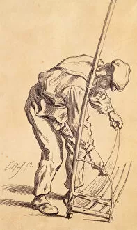 Faux Collection: Reaper Sharpening his Scythe, 1859 (pencil on paper)