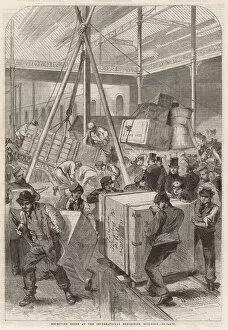 Receiving goods at the International Exhibition building (engraving)