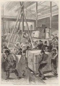 Receiving goods at the International Exhibition building (engraving) Receiving goods at the International Exhibition building (engraving)