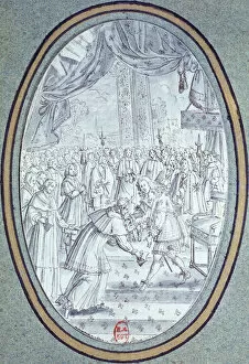 The Reception of Cardinal Flavio Chigi (1631-93) by Louis XIV (1638-1715) 29th July 1664 (pen & ink on paper)