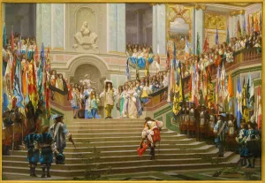Reception of Louis 2 de Bourbon Conde said the Grand Conde by King Louis 14 a Versailles Reception of Louis 2 de Bourbon Conde said the Grand Conde by King Louis 14 a Versailles