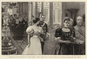 A Reception by the Sultan at Yildiz Kiosk, Munir Pasha, the Grand Master of Ceremonies, receving the Guests (litho) A Reception by the Sultan at Yildiz Kiosk, Munir Pasha, the Grand Master of Ceremonies, receving the Guests (litho)