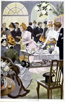 Bourgeoisie Gallery: Reception for tea - drawing by Bac, 1898