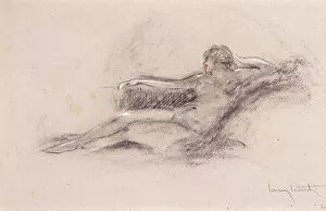 Leaning Back Gallery: Reclining Nude, (charcoal and coloured chalk)