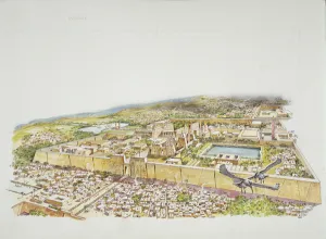 Reconstruction of the Temple of Amon at Karnak during the time of Ramses II (colour litho Reconstruction of the Temple of Amon at Karnak during the time of Ramses II (colour litho