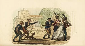 True Love Gallery: Two red-coat soldiers running off with a tailors wife, Georgian, 1831 (engraving)