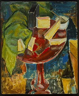 Red Table Top Still Life, c.1919 (recto of 372405) (oil on gessoed board)