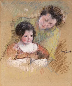 Reine Leaning over Margot's Shoulder, (pastel on tan paper laid down on paper) Reine Leaning over Margot's Shoulder, (pastel on tan paper laid down on paper)