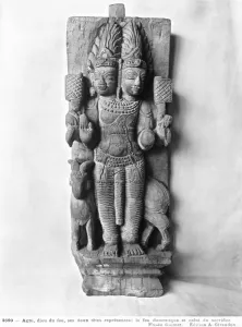 Relief depicting a double-headed image of Agni, the God of fire, seated on a ram Relief depicting a double-headed image of Agni, the God of fire, seated on a ram