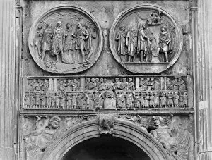 Relief sculpture from the north face of the Arch of Constantine, AD 315 (marble) (b/w photo)