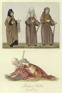 Religious habits of the 15th Century (coloured engraving) Religious habits of the 15th Century (coloured engraving)