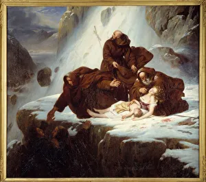 The Religious at the hospice of Saint Gotthard (San Gottardo) giving relief to families affected by the brigands The Religious at the hospice of Saint Gotthard (San Gottardo) giving relief to families affected by the brigands