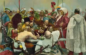 Reply of the Zaporozhian Cossacks to Sultan Mehmed IV of the Ottoman Empire (colour litho) Reply of the Zaporozhian Cossacks to Sultan Mehmed IV of the Ottoman Empire (colour litho)