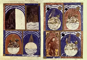 Celestial Gallery: Reproduction of The Creation, from the Sarajevo Haggadah (colour litho)