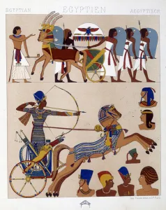 Reproduction of frescoes of ancient Egypt including Ramses II on his tank - in " Reproduction of frescoes of ancient Egypt including Ramses II on his tank - in "