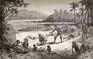 The rescue of Robert H. Nelson and survivors at Starvation Camp, Ipoto, 1890 (wood engraving)