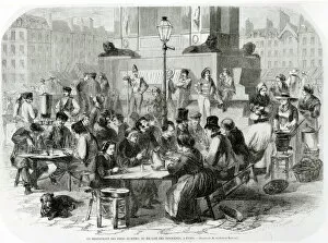 Godefroy Durand Gallery: The Restaurant of wet feet, at the Marche des Innocents in Paris (engraving) (b / w photo)