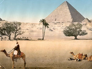 Great Pyramid Gallery: Resting Bedouins near the Great Pyramid of Giza, c.1895 (photomechanical print)