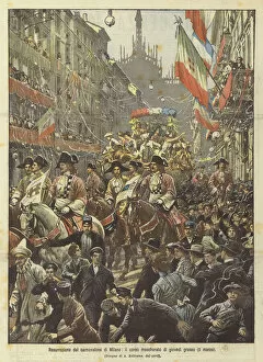 Mardi Gras Gallery: Resurrection of the Milan Carnovalone, the masked course on Shrove Thursday (March 9) (Colour Litho)