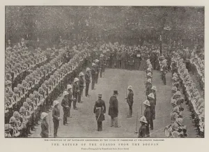 Wellington Barracks Gallery: The Return of the Guards from the Soudan (b / w photo)