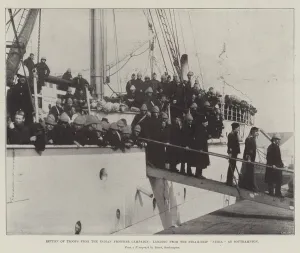 Troopships Gallery: Return of Troops from the Indian Frontier Campaign, landing from the Steam-Ship 'Nubia'at Southampton