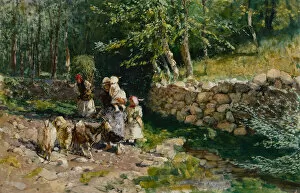Returning from the Market, 1896 (oil on wood)