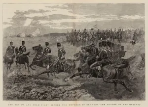 The Review and Sham Fight before the Emperor of Germany, the Charge of the Hussars (engraving) The Review and Sham Fight before the Emperor of Germany, the Charge of the Hussars (engraving)
