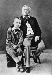 Richard Wagner with his son, Siegfried, 1880 (b/w photo) Richard Wagner with his son, Siegfried, 1880 (b/w photo)