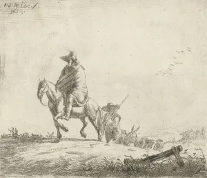 Rider and herdsman with cattle on a dirt road, 1653 (etching) Rider and herdsman with cattle on a dirt road, 1653 (etching)