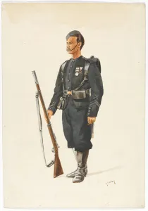 Rifleman of the 4th Gurkha Regiment in marching order, 1890 (w/c) Rifleman of the 4th Gurkha Regiment in marching order, 1890 (w/c)