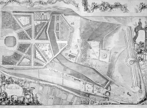 Detail (right side) of the plan of Kensington Palace by Joshua Rhodes, 1764 (engraving) Detail (right side) of the plan of Kensington Palace by Joshua Rhodes, 1764 (engraving)