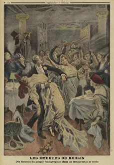 1914 1918 Wwi Ww One Gallery: Rioting women breaking into a fashionable restaurant in Berlin, World War I, 1916 (colour litho)