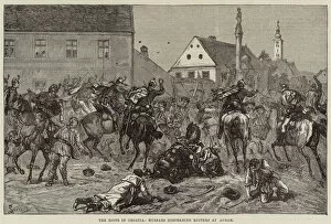 The Riots in Croatia, Hussars dispersing Rioters at Agram (engraving)