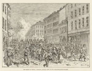 The Riots in Vienna, Hussars chasing Mob in the Lerchenfelder-Strasse (engraving) The Riots in Vienna, Hussars chasing Mob in the Lerchenfelder-Strasse (engraving)