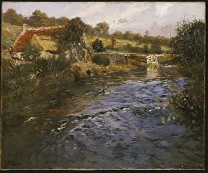River Landscape with a Washerwoman (oil on canvas) River Landscape with a Washerwoman (oil on canvas)