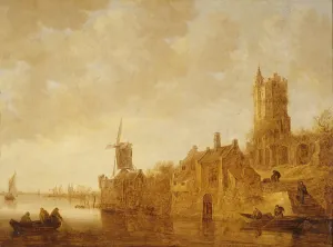 River landscape with windmill and castle ruins, 1644 (oil on canvas) River landscape with windmill and castle ruins, 1644 (oil on canvas)