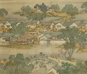 Fabric Collection: Along the River During the Qingming Festival, Qing Court Version, hand scroll