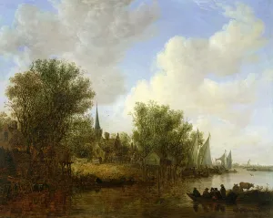 River scene with a View of Overschie, 1651 (oil on canvas) River scene with a View of Overschie, 1651 (oil on canvas)