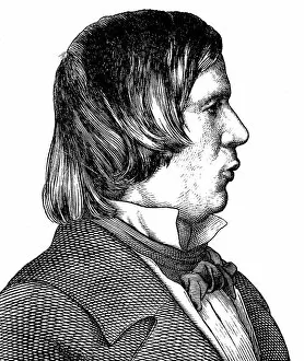 German School Gallery: Robert Schumann, 1810 - 1856, composer, Portrait, historical illustration, 1880 (engraving)