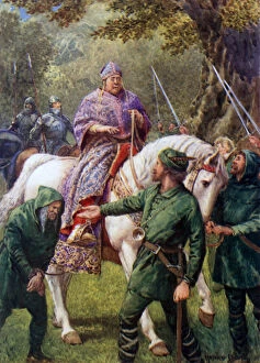 'Robin Hood meets the Bishop of Hereford' (colour litho)