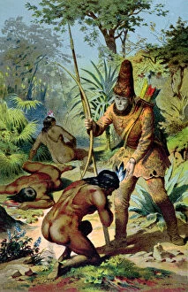 Robinson Crusoe and Man Friday, c.1880 (colour litho)