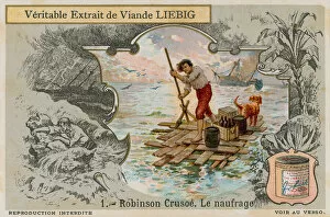 Robinson Crusoe after the shipwreck (chromolitho)