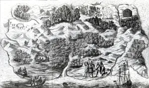Robinson Crusoes Island, engraved by Clark and Pine, 1719 (engraving) Robinson Crusoes Island, engraved by Clark and Pine, 1719 (engraving)