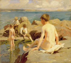 Paddling Gallery: On the Rocks near Newlyn (oil on canvas)