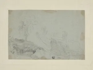 Rocky Landscape with Standing Figure (charcoal on blue laid paper Rocky Landscape with Standing Figure (charcoal on blue laid paper