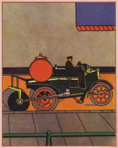 Chauffeuress Gallery: Roller flattening a road surface (colour litho)