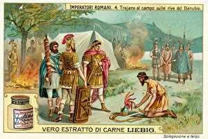 The Roman Emperor Trajan camped on the banks of the Danube (chromolitho)