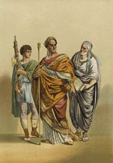 Roman priest of Jupiter and his attendants (chromolitho)